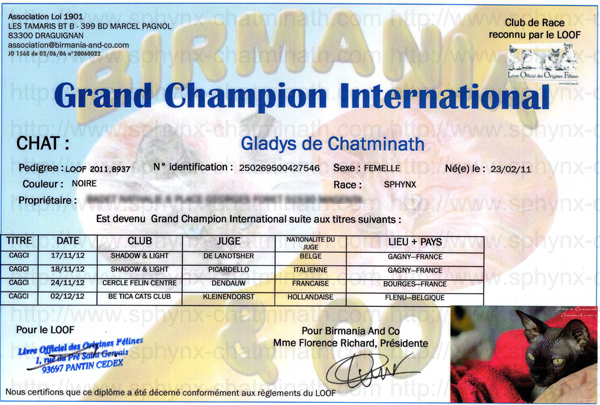 grand champion international gladys de chatminath